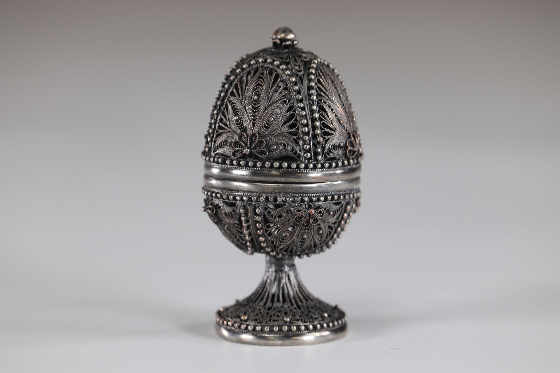 silver filigree egg box