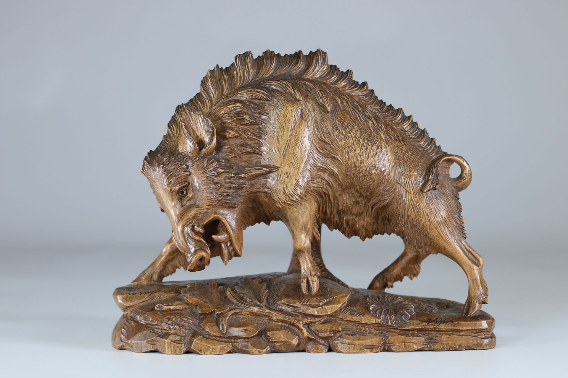 Black forest imposing carved wooden boar