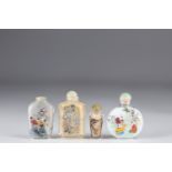 China set of 4 painted glass snuffboxes various decorations
