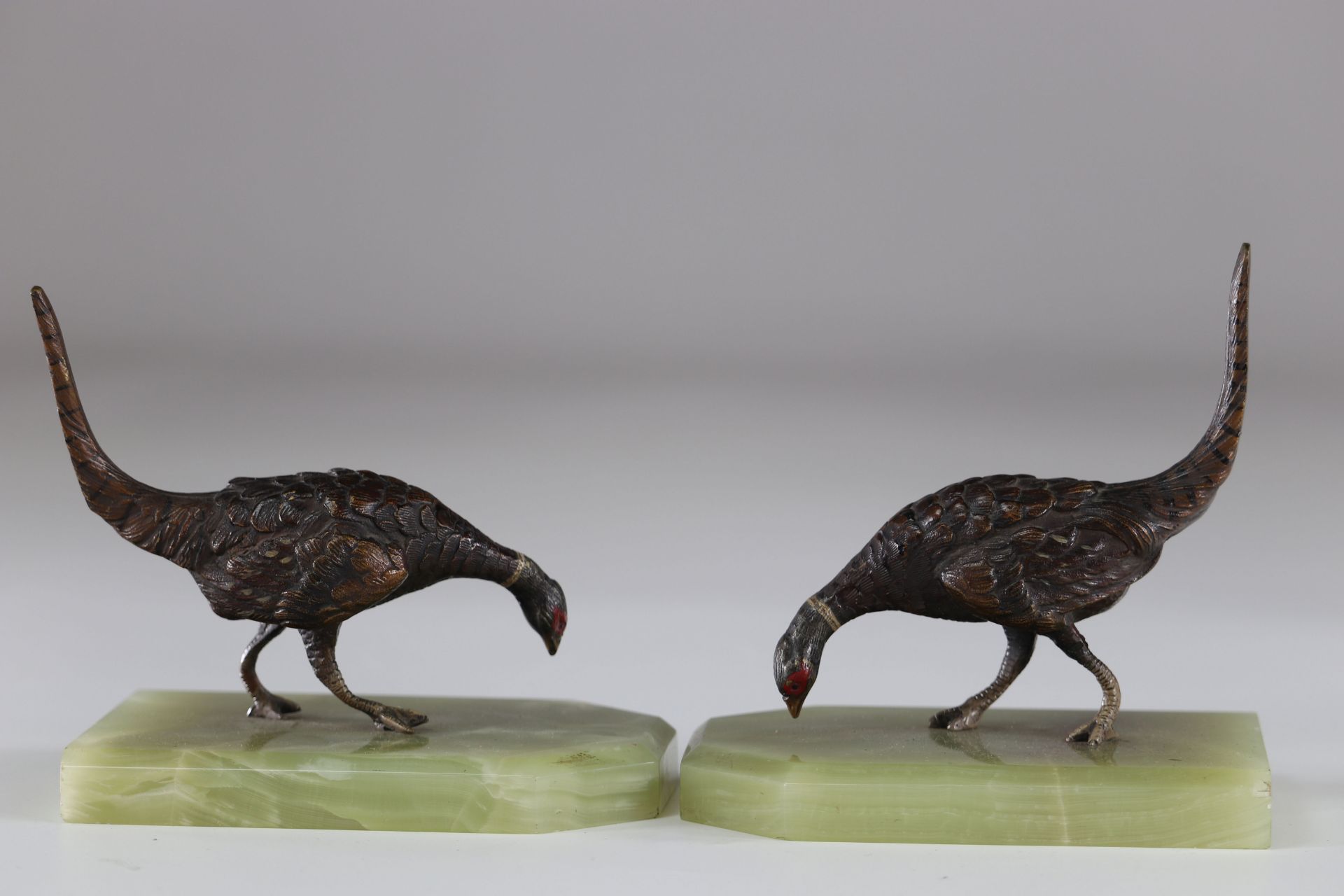 Pair of Vienna bronze bookends with pheasant decoration onyx base - Image 3 of 3