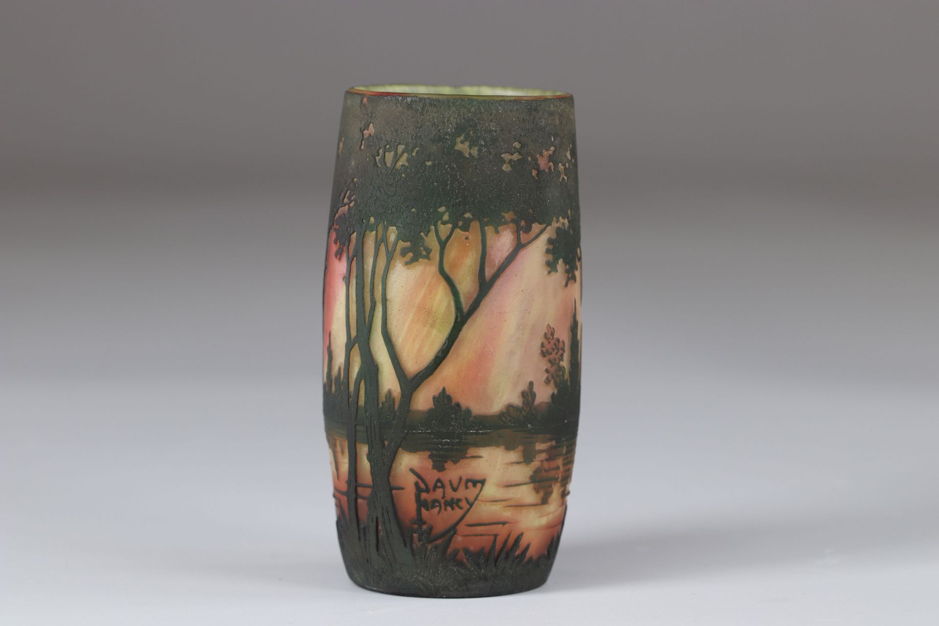 Daum Nancy vase with lacustrine decoration released with acid