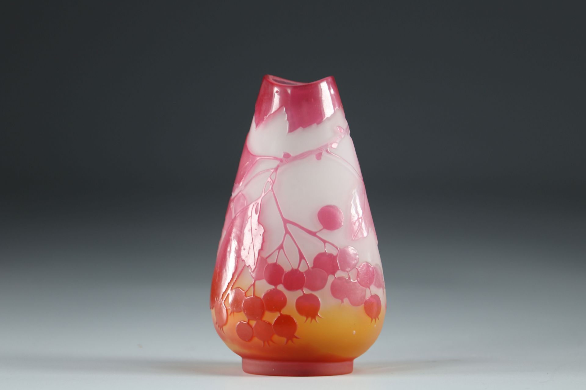 Emile Galle vase cleared with acid decoration of fruits