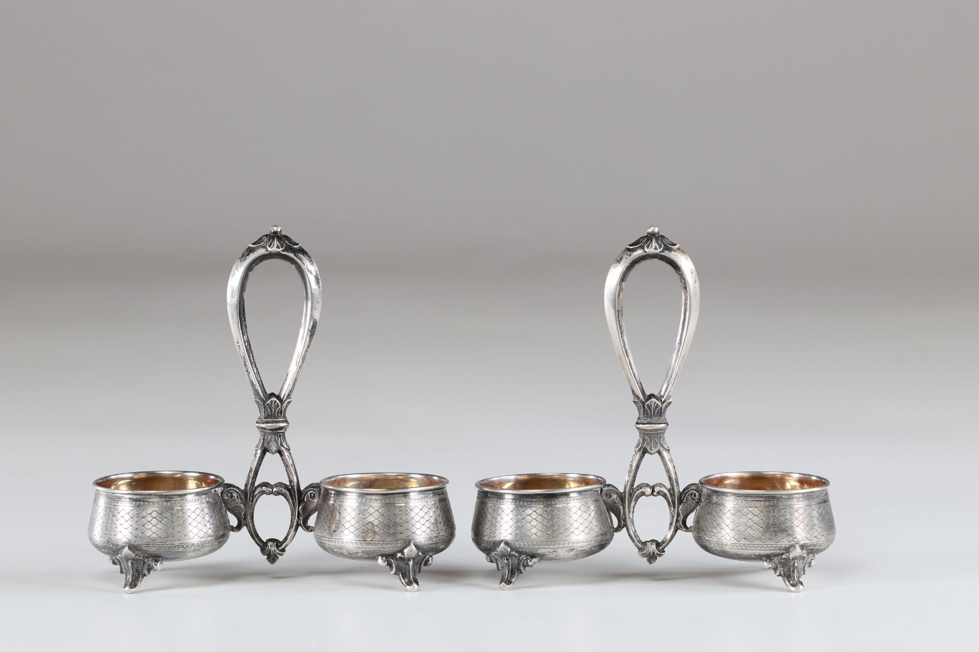 Pair of Louis XV style silver salt shakers