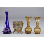 Lot of vases and box in enamelled glass 1900