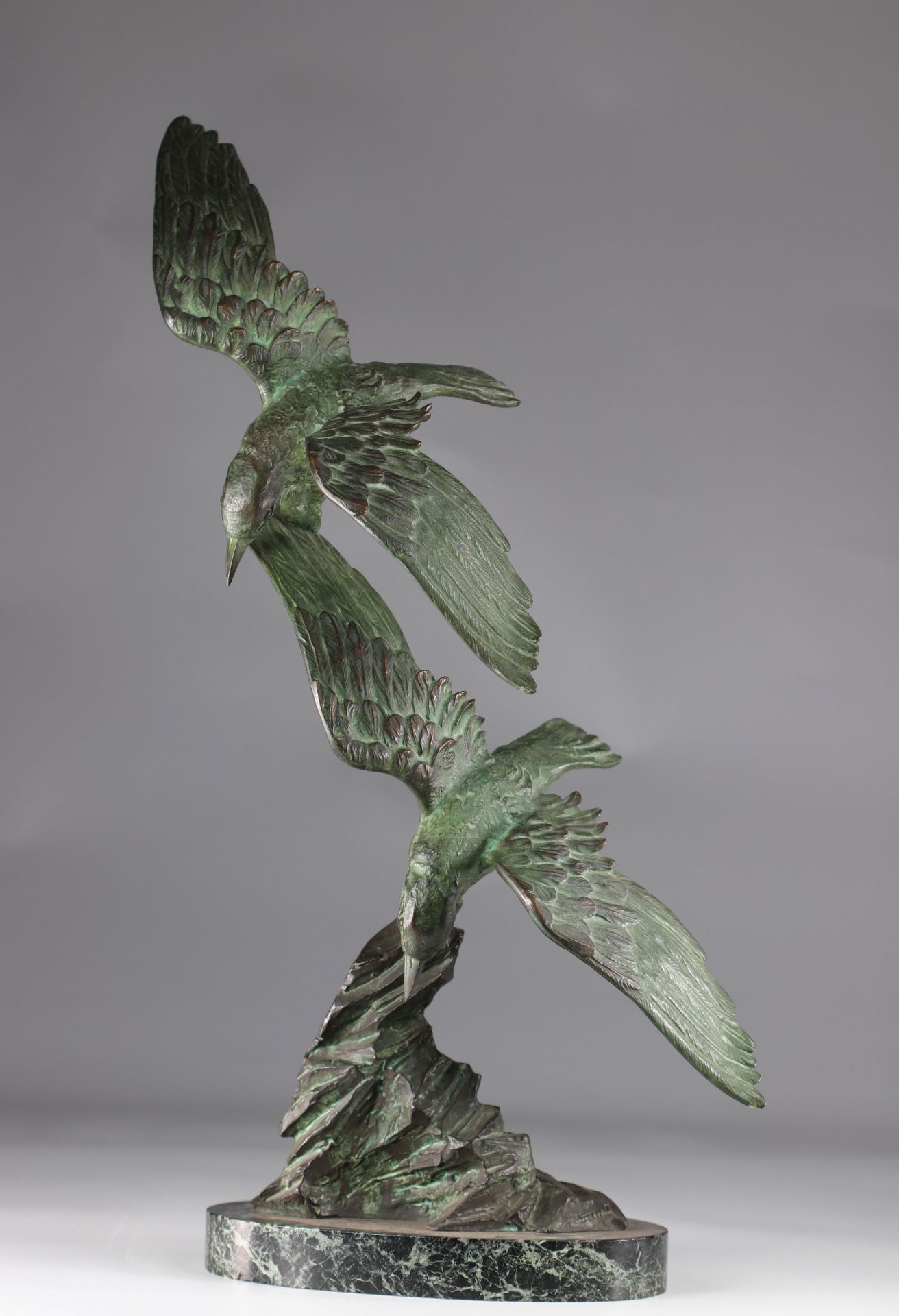 E. TISSOT (XX) large Art Deco bronze "the flying birds"