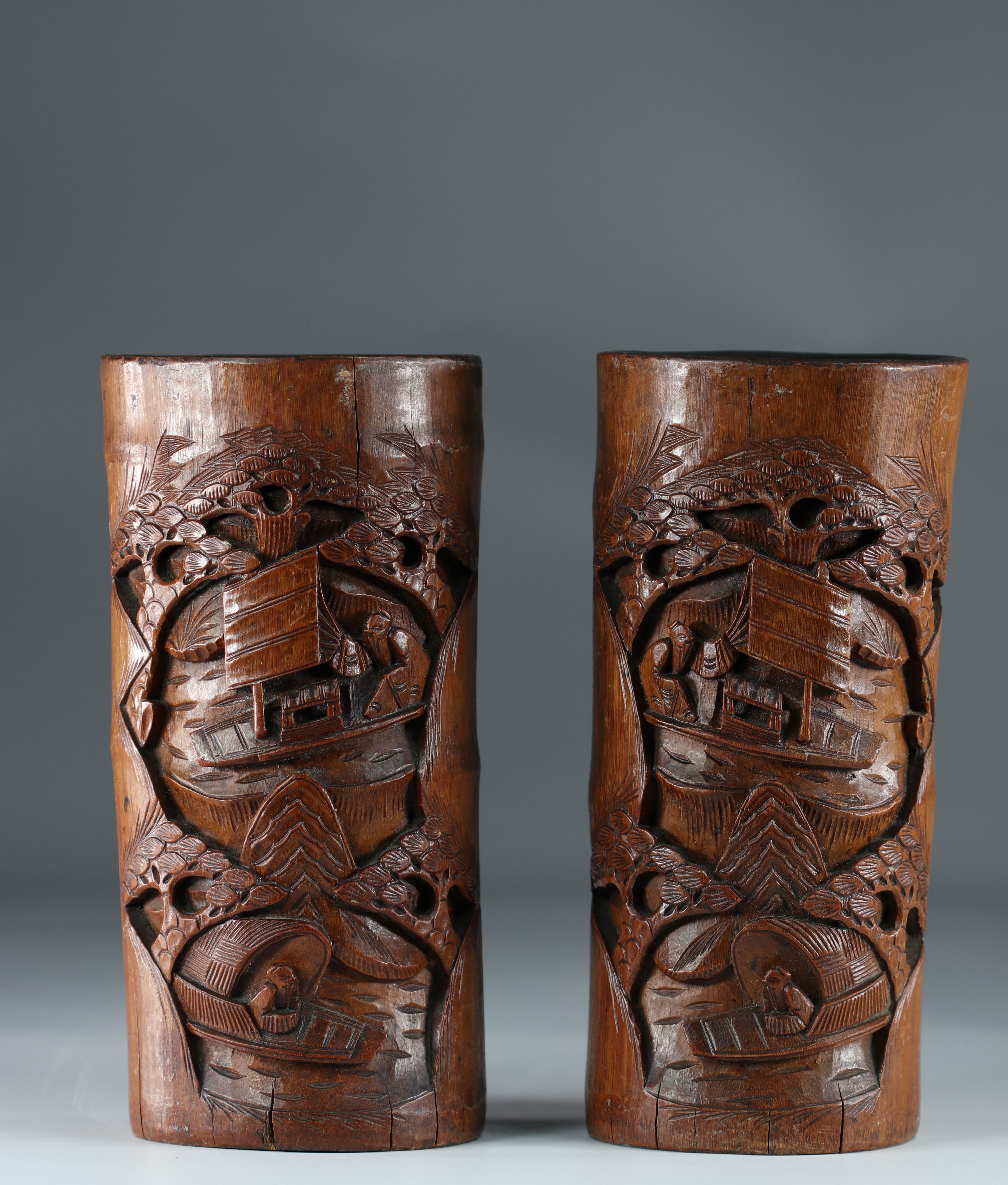 China bamboo brush holders circa 1900