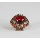 Beautiful coral and precious stone brooch