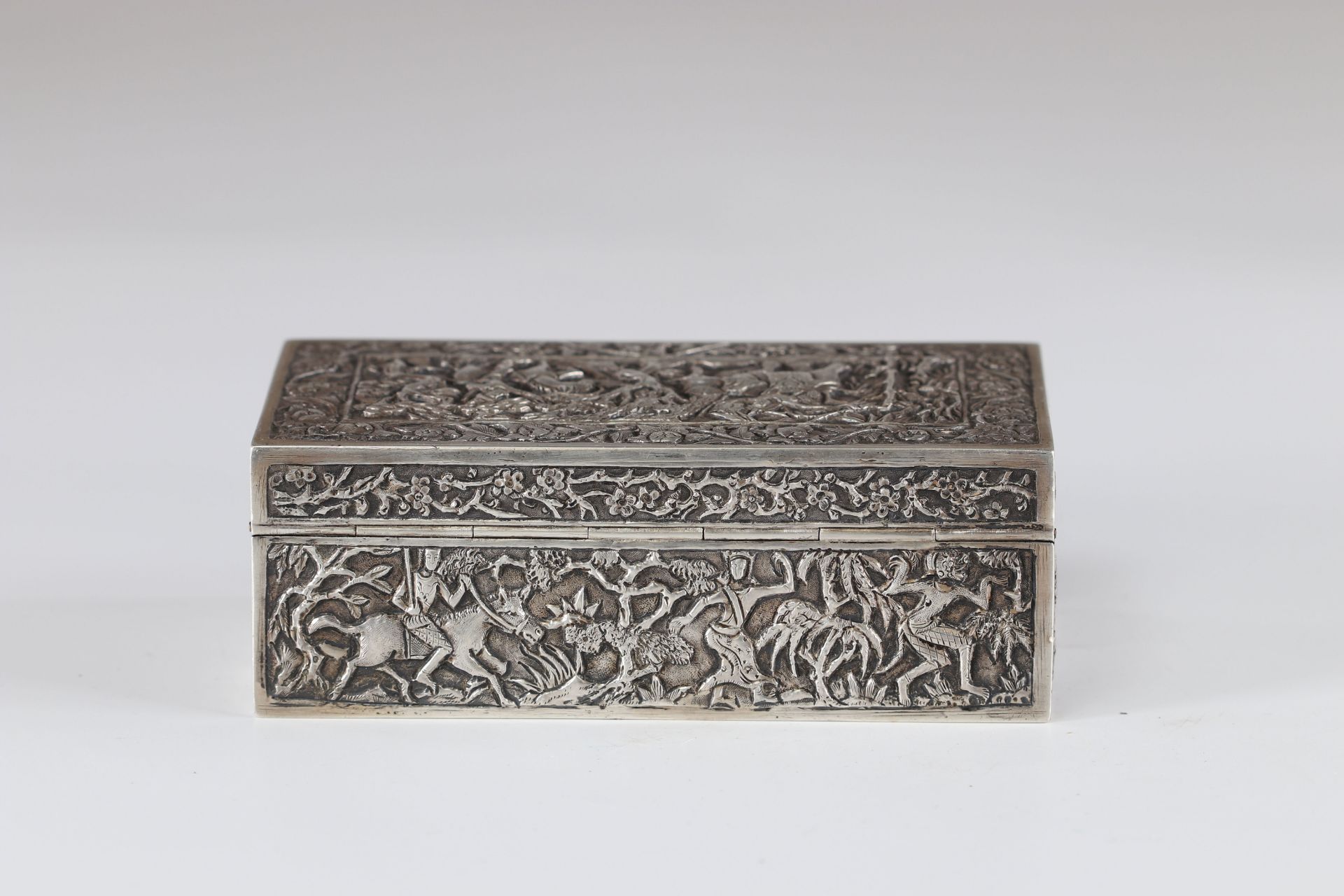 North China Thailand rich silver box decor of scenes of life early 20th century - Image 4 of 5