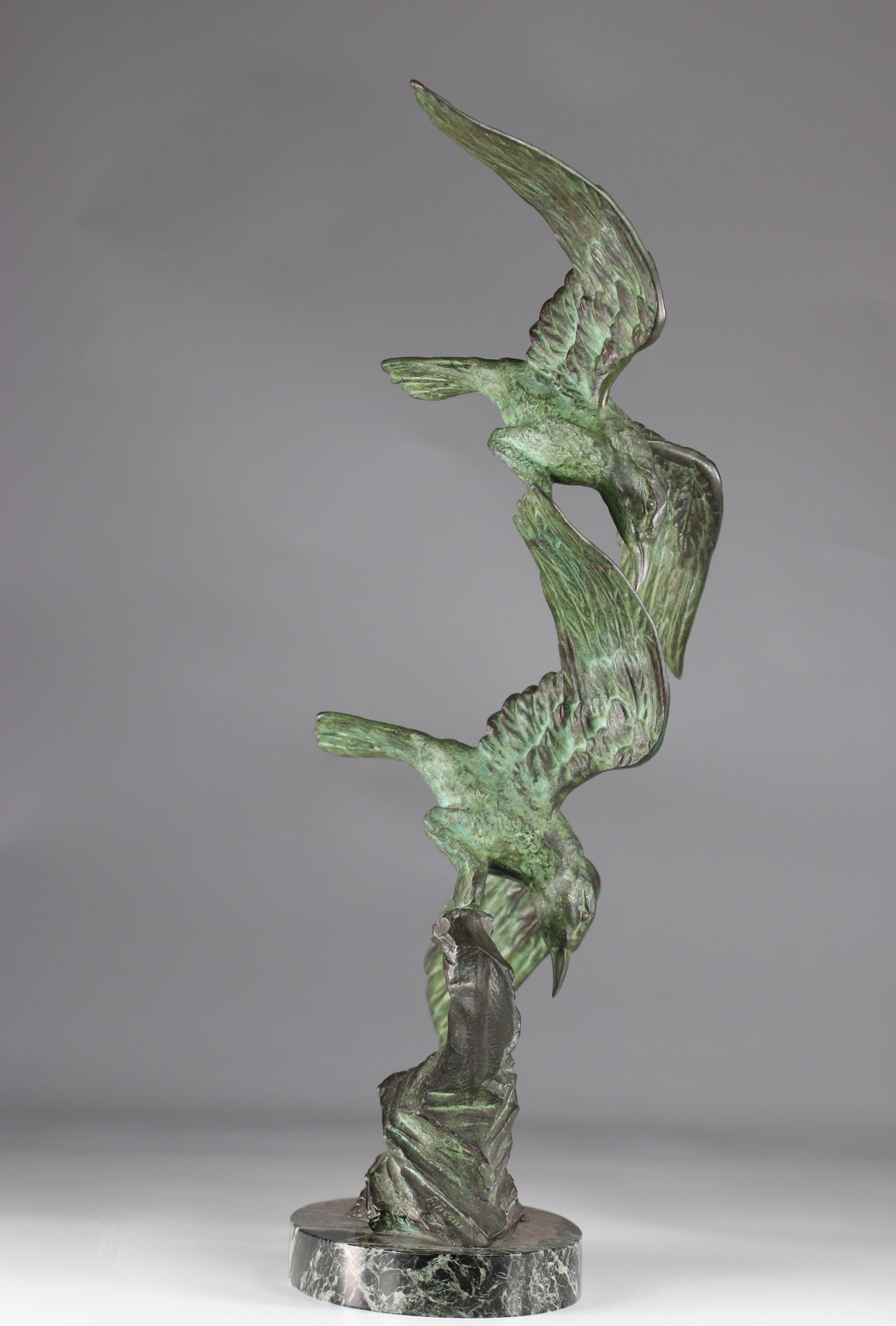 E. TISSOT (XX) large Art Deco bronze "the flying birds" - Image 3 of 5