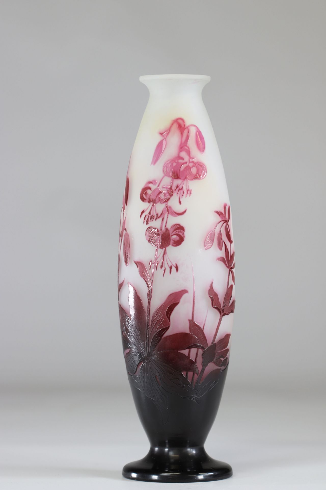 Emile Galle Vase cleared with acid "with Tigray Lily flowers"