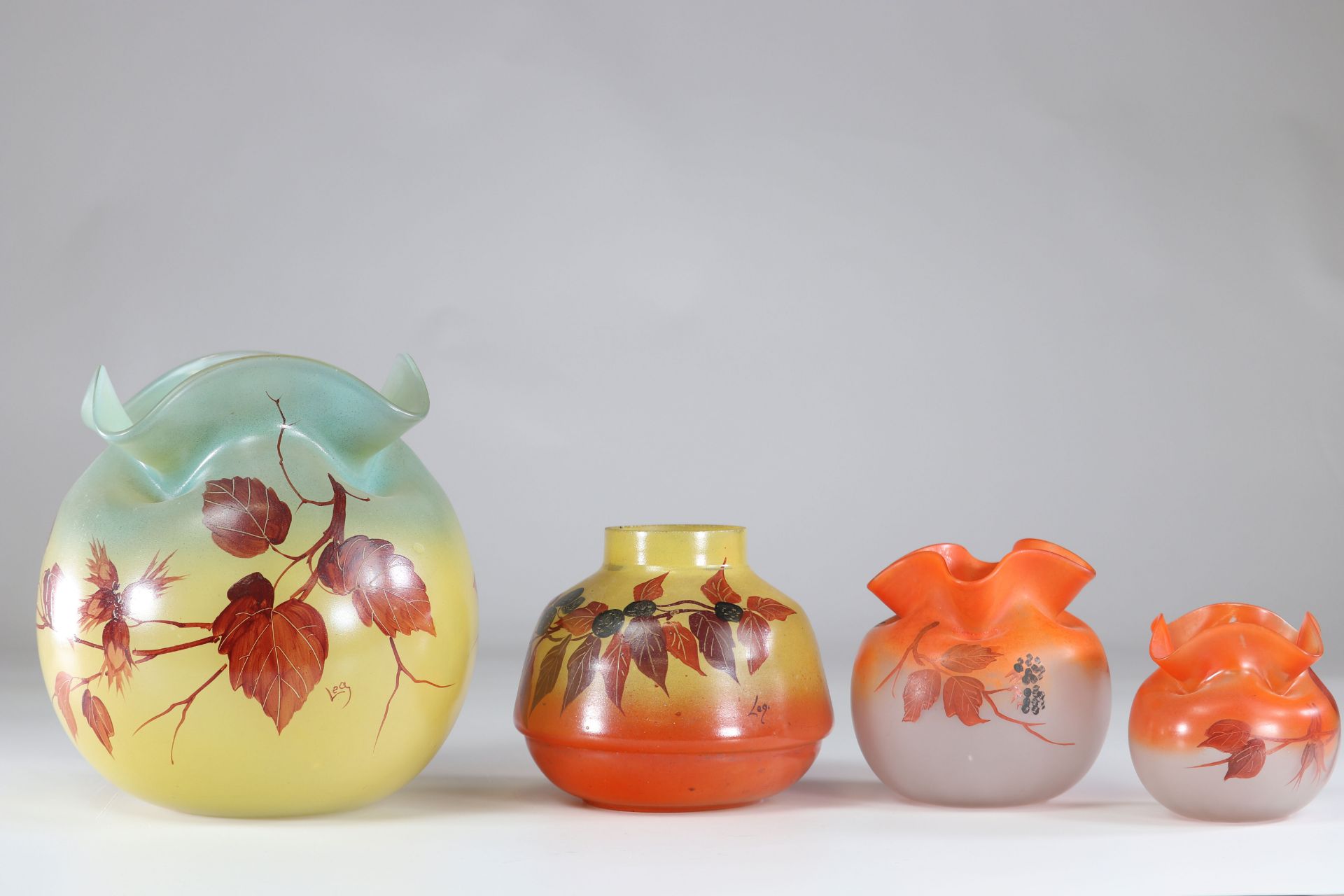 Legras set of 4 vases with floral decoration