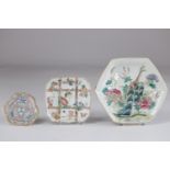 China set of 3 flat porcelain from the famille rose 19th century
