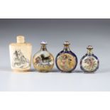 China set of 4 enamel and glass snuffboxes, decoration of characters and horses
