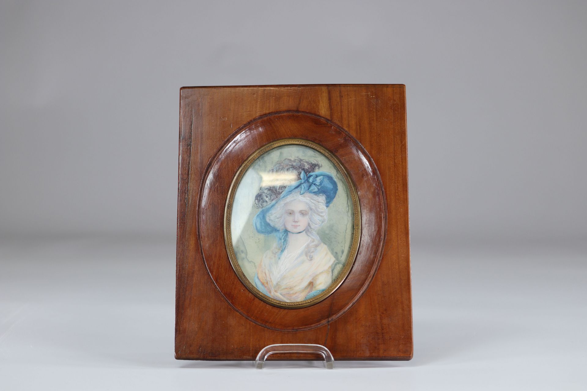 Large miniature on ivory young woman circa 1900