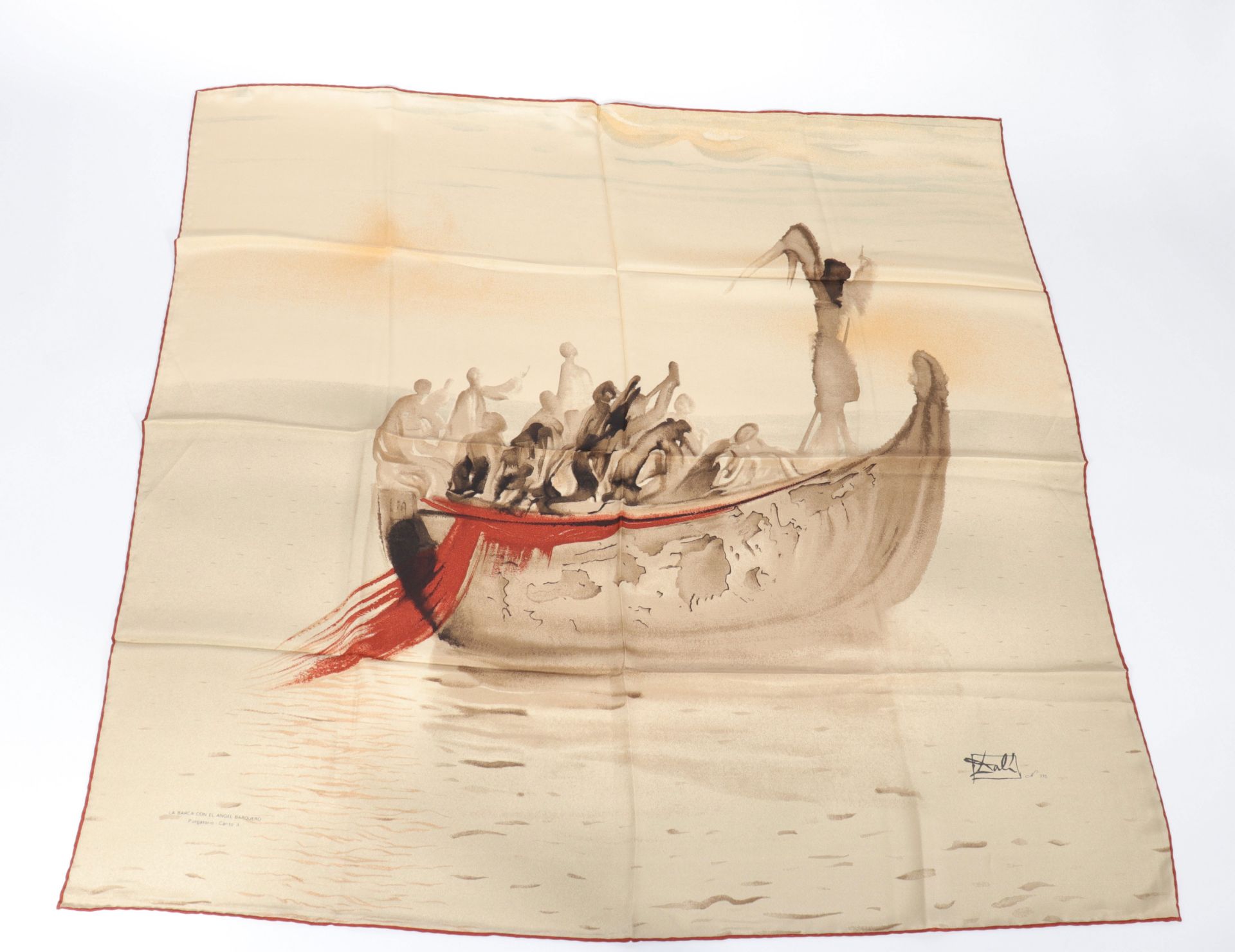 Salvador Dali. "The boat with the angel Boatman". Color printing on silk. Circa 70. Signed "Dali". - Image 2 of 2
