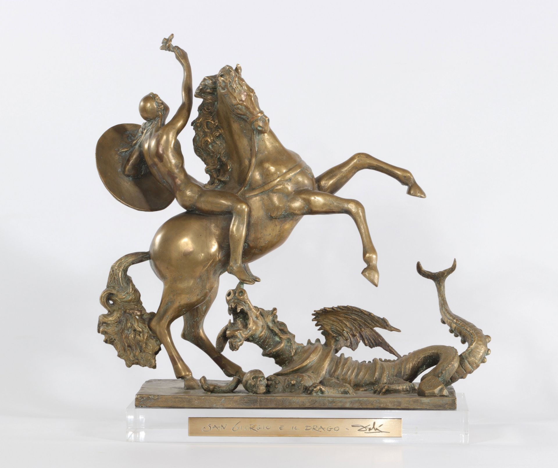 Salvador Dali. "Saint George and the dragon". Bronze. Signed on the base and the "Dali" plinth. Date