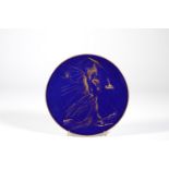 Salvador Dali. "Venus fur". 1967. Limoges oven blue and gold plate. Signed "Dali" on the front in gi