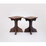 Belgian Art Nouveau work 2 oak stools 1900