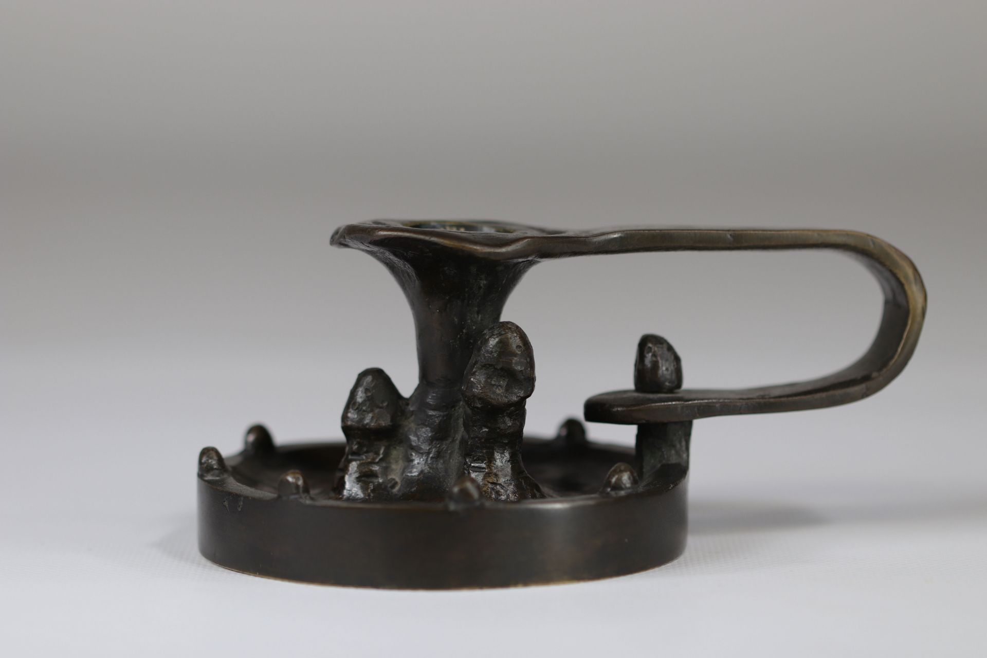 Belgian Art Nouveau work bronze candle holder depicting mushrooms