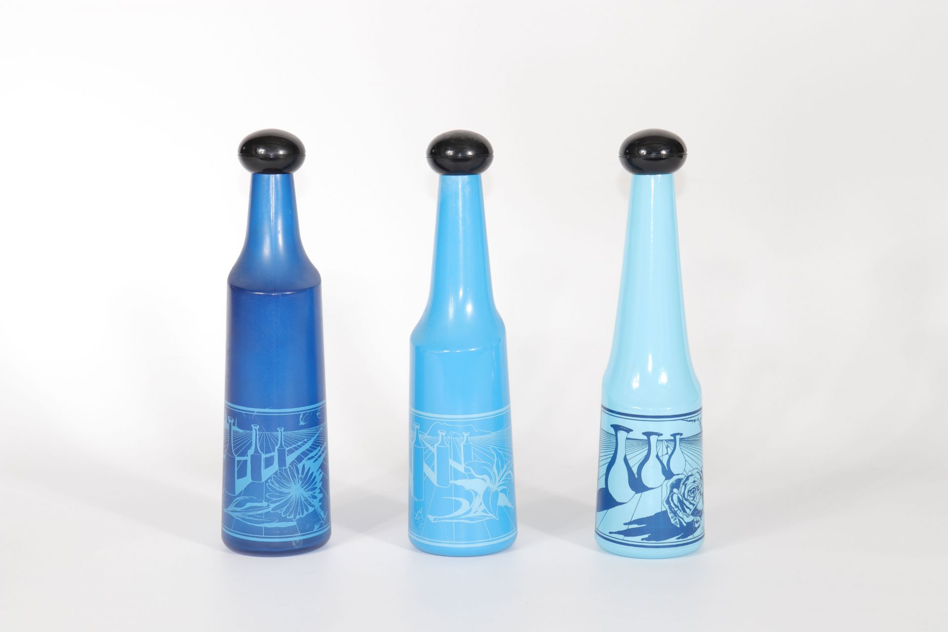 Salvador Dali. "Botellas de vino". 1970-1972. Suite of three glass bottles each decorated with a dif