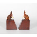 Pair of Art Deco exotic wood bookends