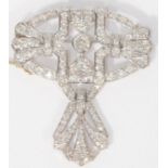 Geometric Art Deco brooch in platinum and paved with diamonds