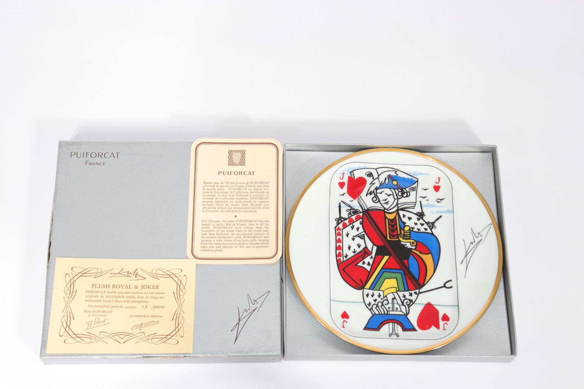 Salvador Dali. " Playing cards ". 1967. Plate representing the Valet de Coeur card. Polychrome ename
