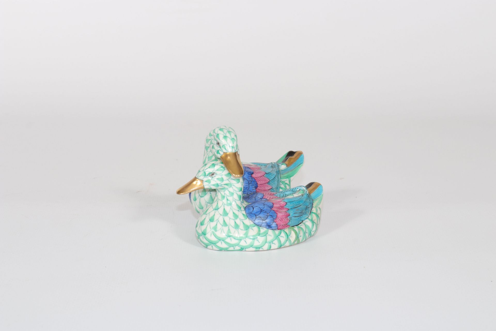 Herend couple of porcelain ducks. Period XXth century