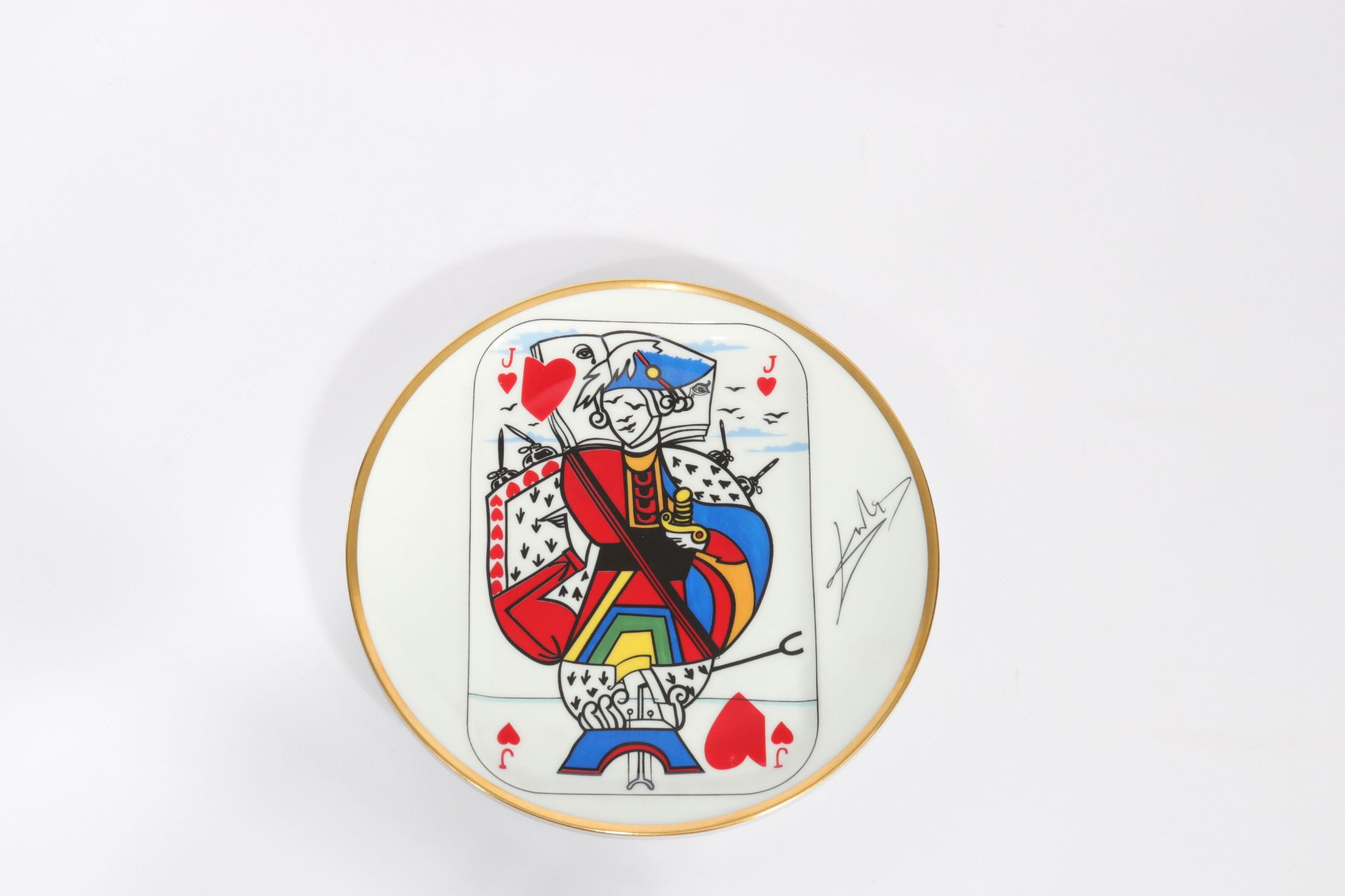 Salvador Dali. " Playing cards ". 1967. Plate representing the Valet de Coeur card. Polychrome ename - Image 2 of 3