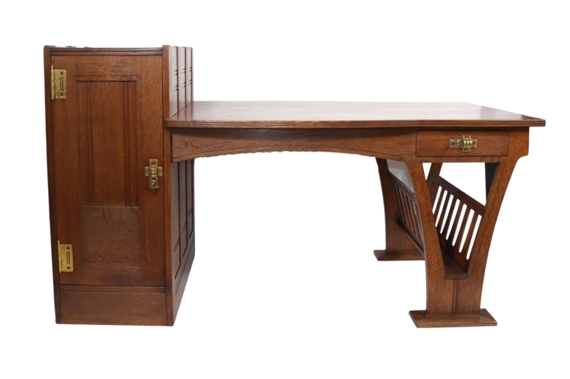 Gustave Serrurier-Bovy Liege (1858-1910) Rare art-deco double-sided oak desk. Unique piece