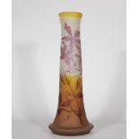 Emile Galle very large vase cleared with acid decorated with wisteria