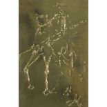 Salvador Dali. "The Picador". 1972. Embossed brass plaque representing a rider on a horse “Dali” sig