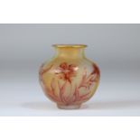 Daum Nancy clear vase with acid flower decoration