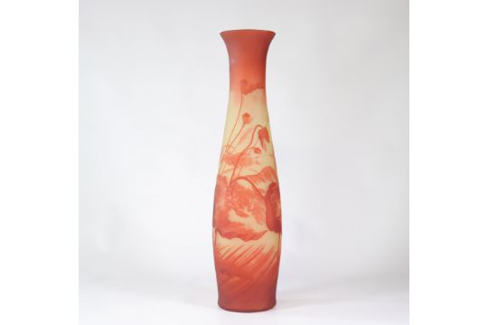 Val Saint Lambert large uranium vase cleared with rare acid, poppy decoration on an orange backgroun - Bild 4 aus 5