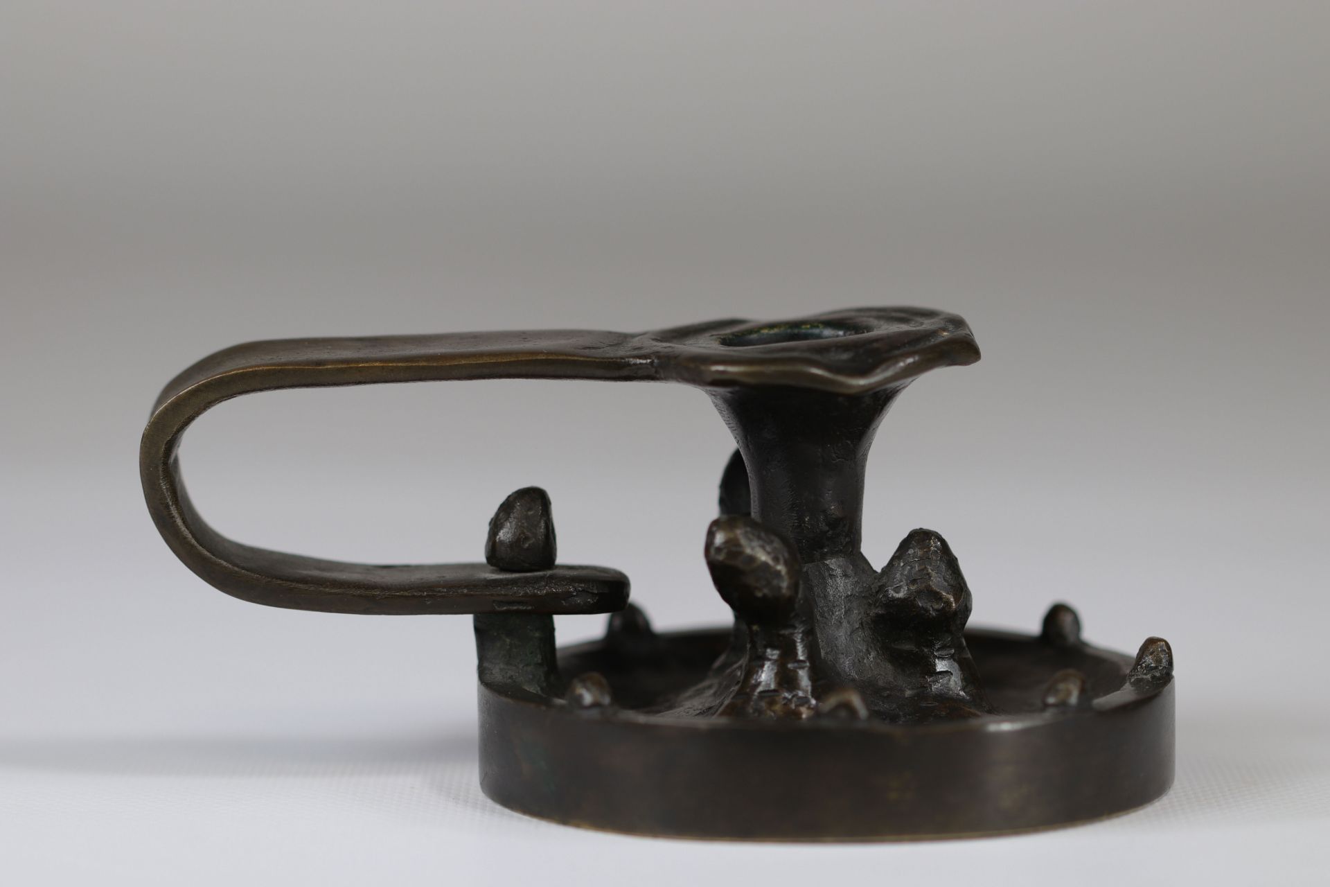 Belgian Art Nouveau work bronze candle holder depicting mushrooms - Image 2 of 4