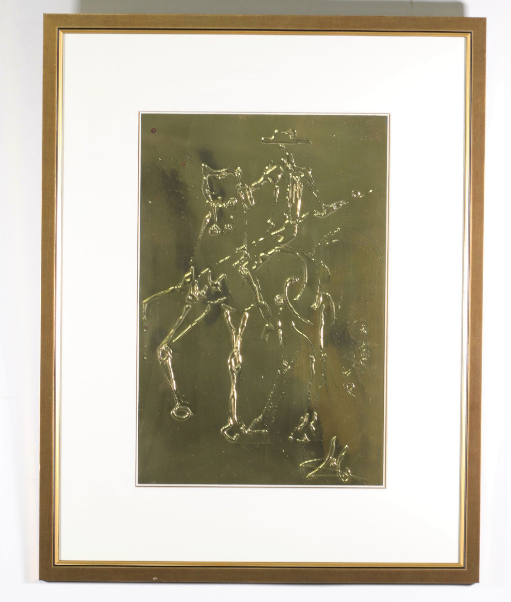 Salvador Dali. "The Picador". 1972. Embossed brass plaque representing a rider on a horse “Dali” sig - Image 2 of 2