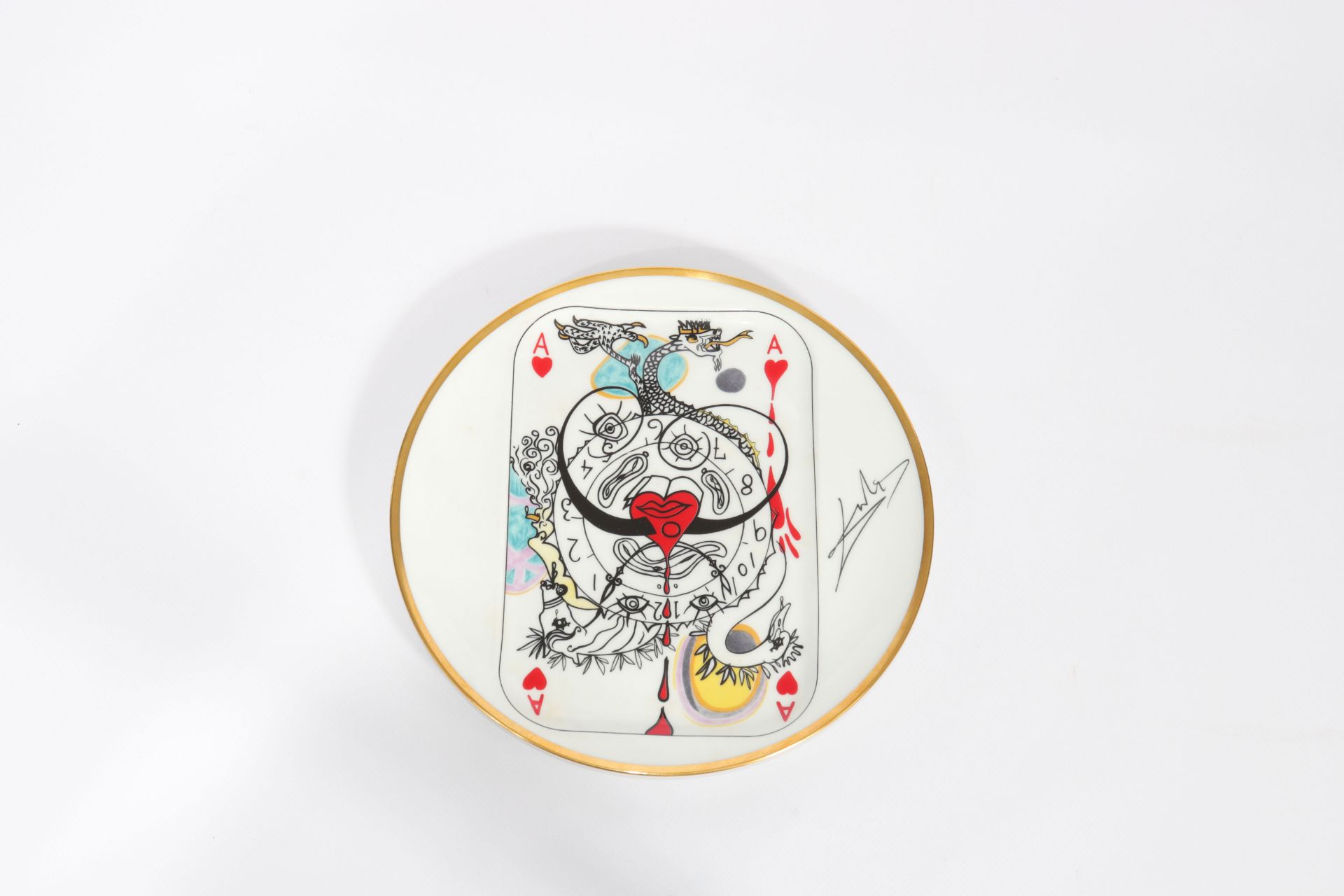 Salvador Dali. " Playing cards ". 1967. Plate featuring the Ace of Hearts card. Polychrome enamels a - Image 2 of 3