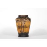 Daum Nancy clear vase with acid landscape decor