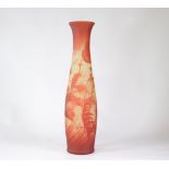 Val Saint Lambert large uranium vase cleared with rare acid, poppy decoration on an orange backgroun