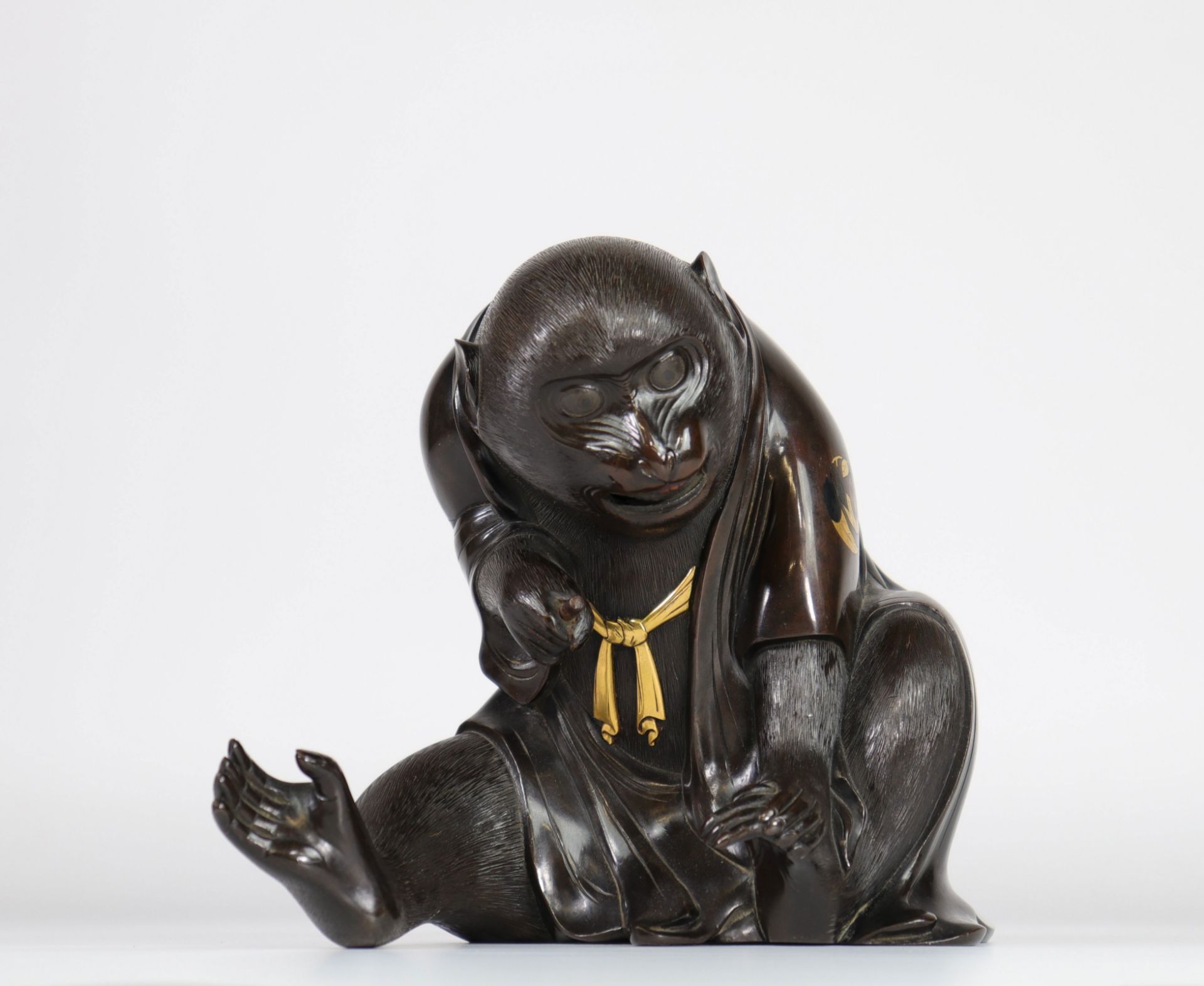 Japan Bronze with copper inlays "the monkey" 19th - Image 6 of 7