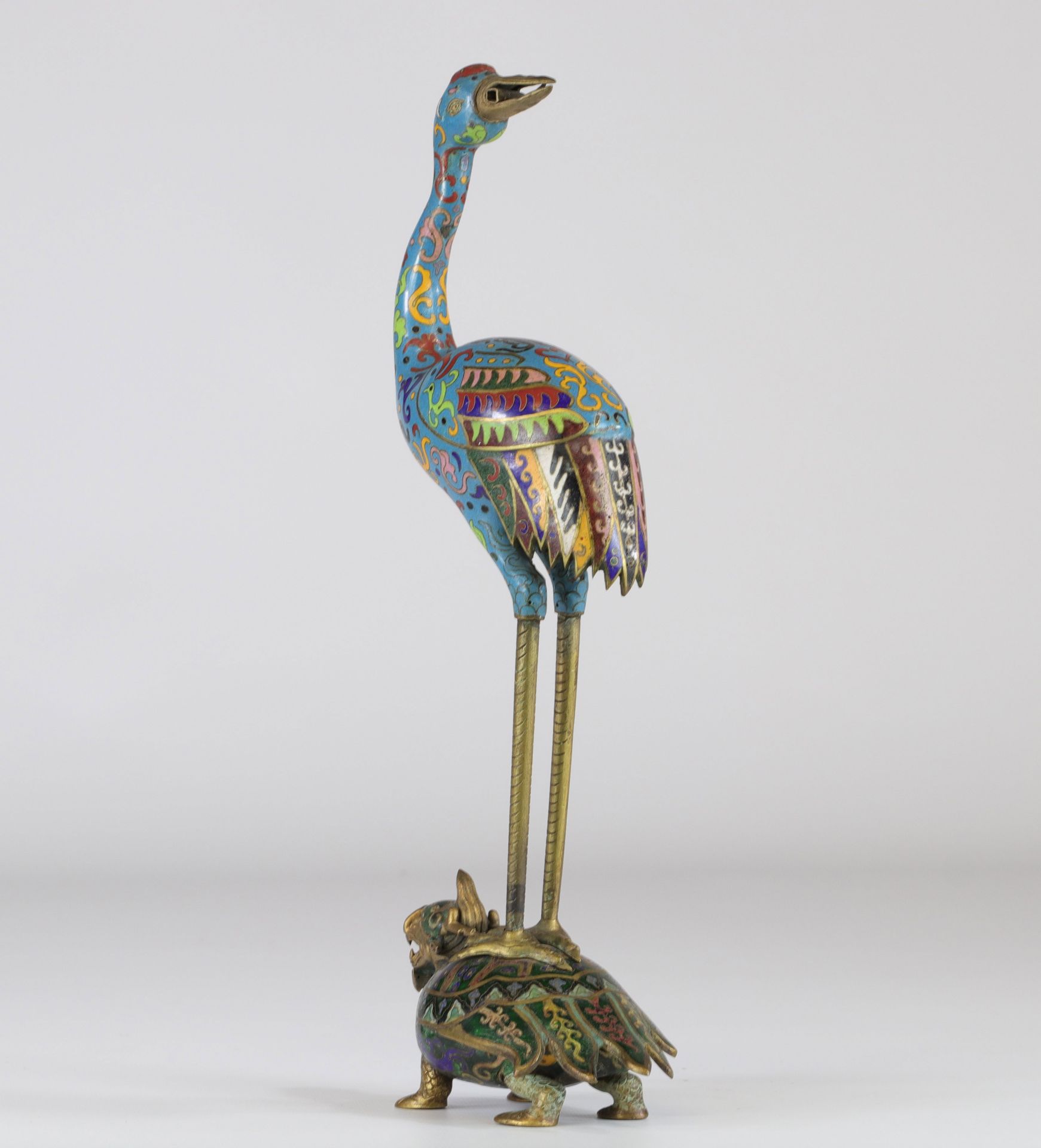 China crane on a cloisonne bronze turtle - Image 5 of 5