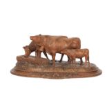 Switzerland, cows at the watering trough in finely carved wood, work from the black forest around 19