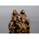 Sumptuous Japan Okimono signed Masatsugu carved with monkeys and a rabbit 19th