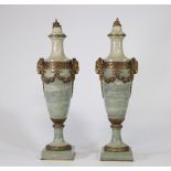 Large pair of 19th century green marble and bronze casseroles