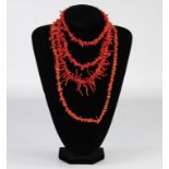 Necklaces (4) in red coral