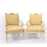 Pair of Louis XVI style armchairs in polychrome wood