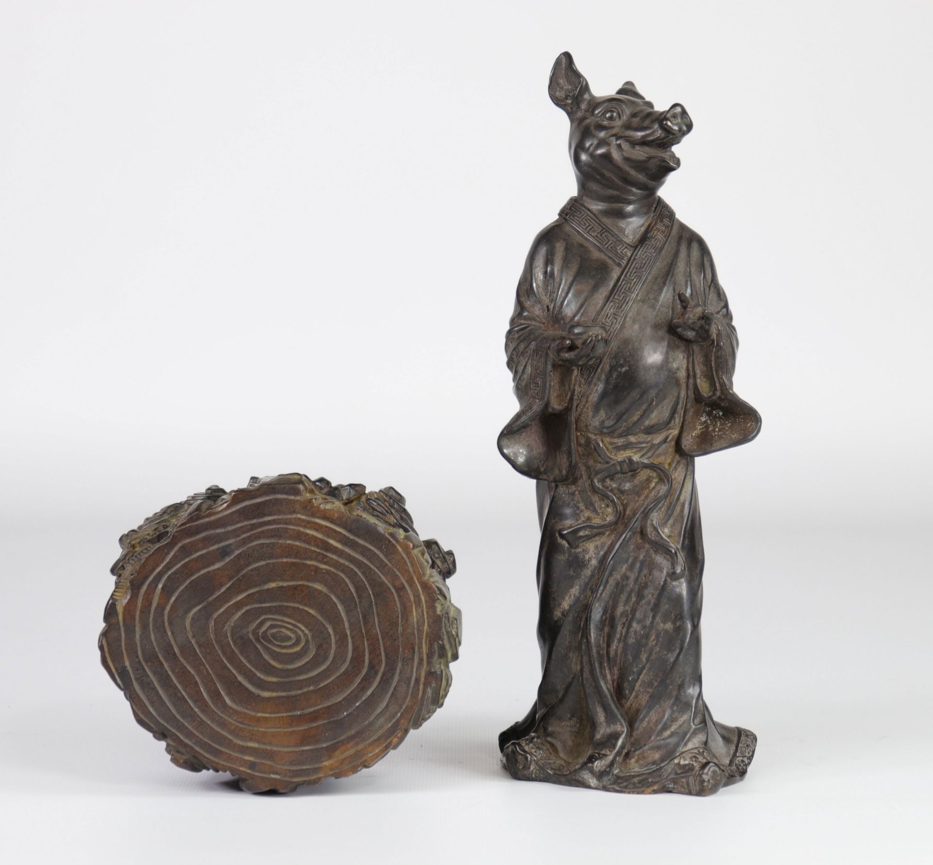 Japan rare bronze forming a character with a pig's head 19th - Image 5 of 5