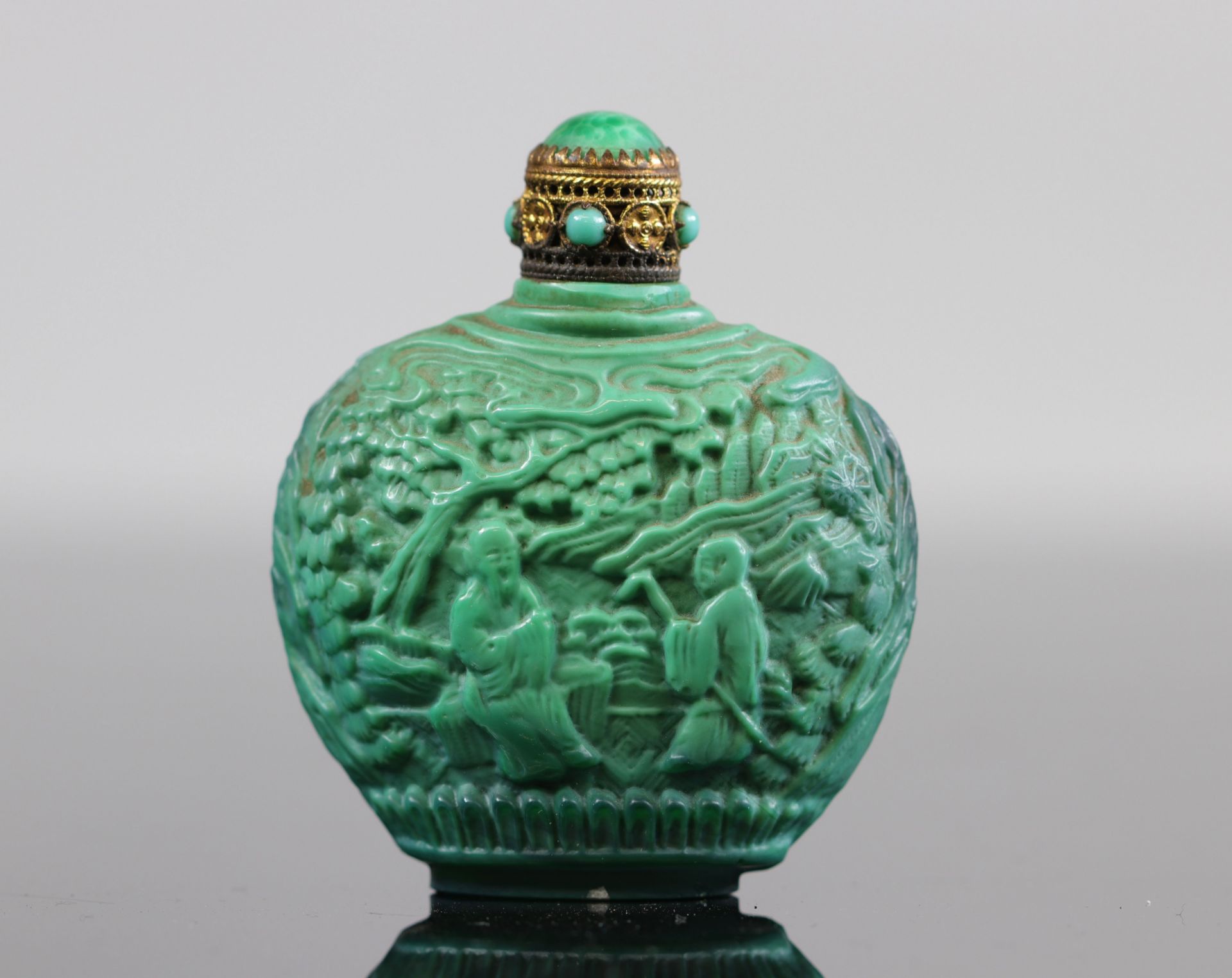 China, Peking glass snuff bottle, imitating turquoise, Qing period - Image 3 of 5