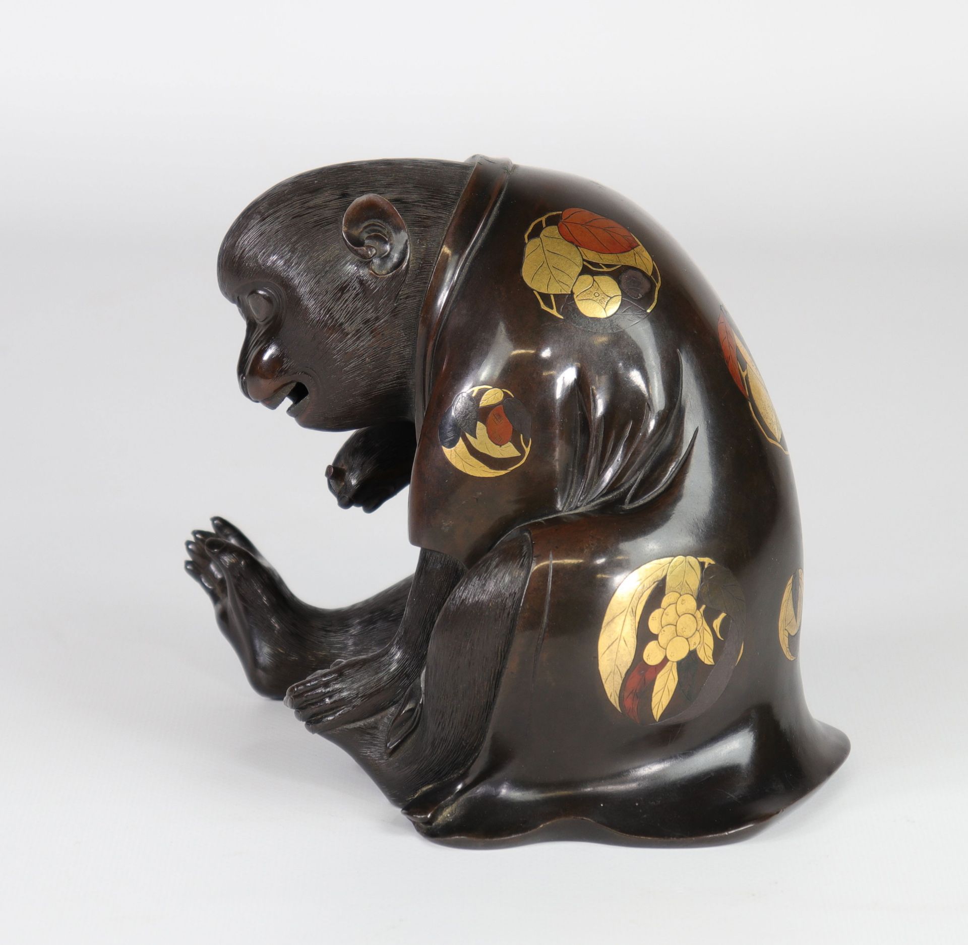Japan Bronze with copper inlays "the monkey" 19th - Image 3 of 7