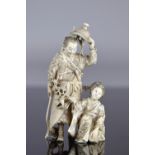 Japan imposing Okimono carved of a warrior and a young woman 19th